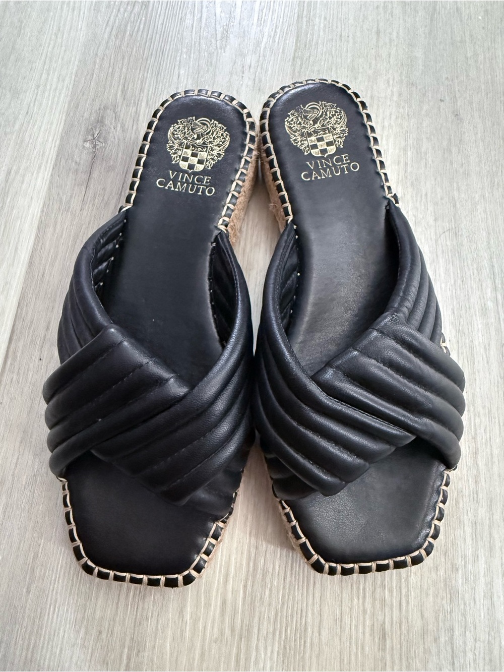 Vince Camuto Black Quilted Slide Mules